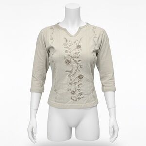 Petite Jolie Beige Embroidered Top
